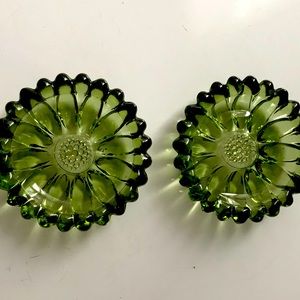 Green glass crystal trinket dishes